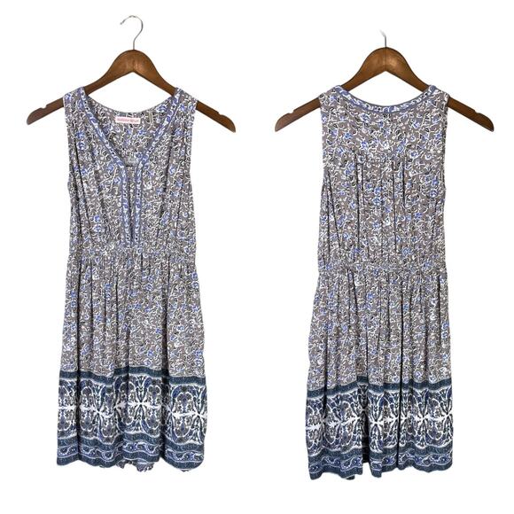 Rebecca Taylor Gray & Blue Micro Floral Print Sleeveless Fit & Flare Dress - Picture 2 of 8